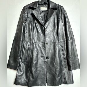 Anne Klein Black Leather Jacket with Smooth Finish